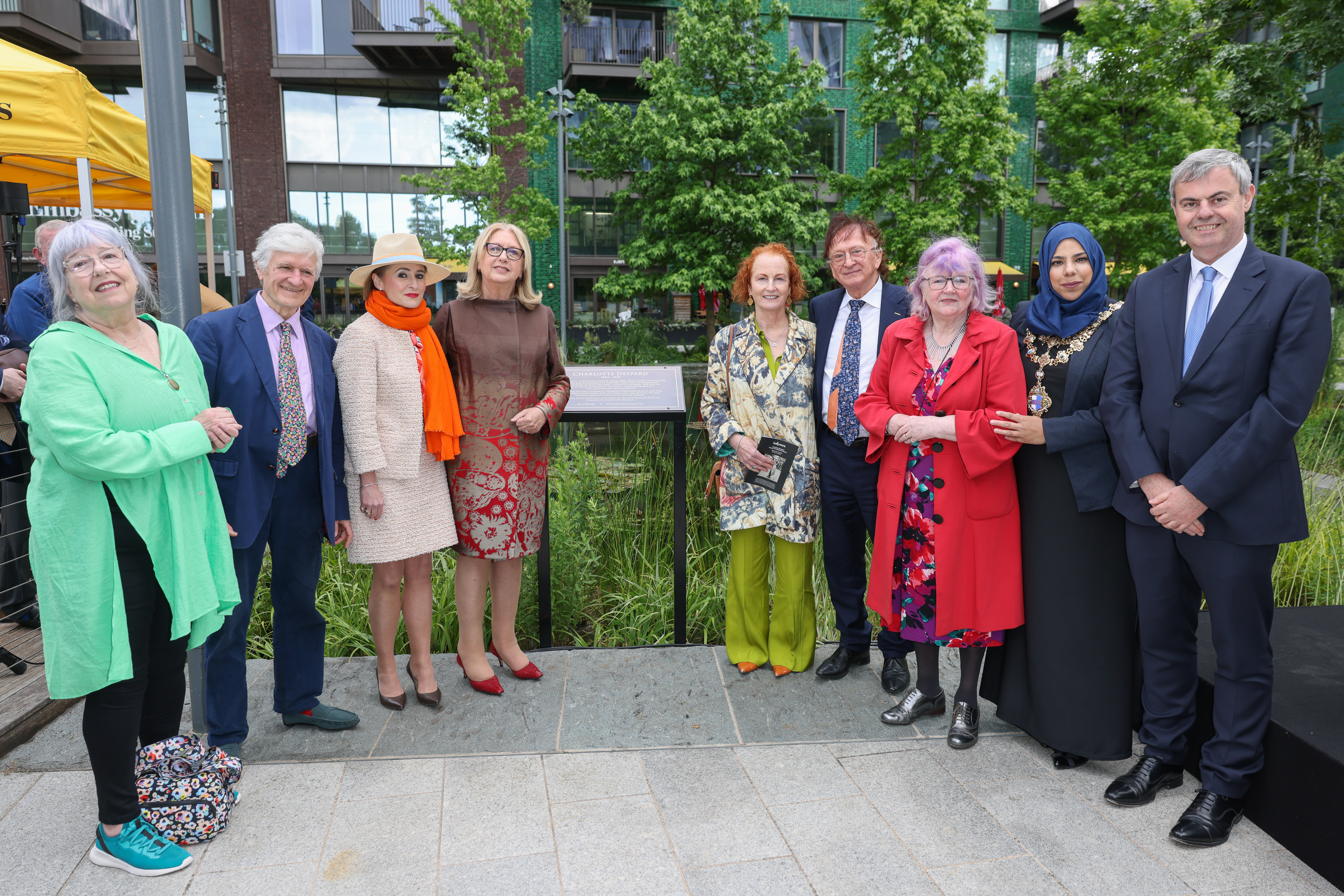 Former President of Ireland Mary McAleese unveils historic plaque  at Embassy Gardens