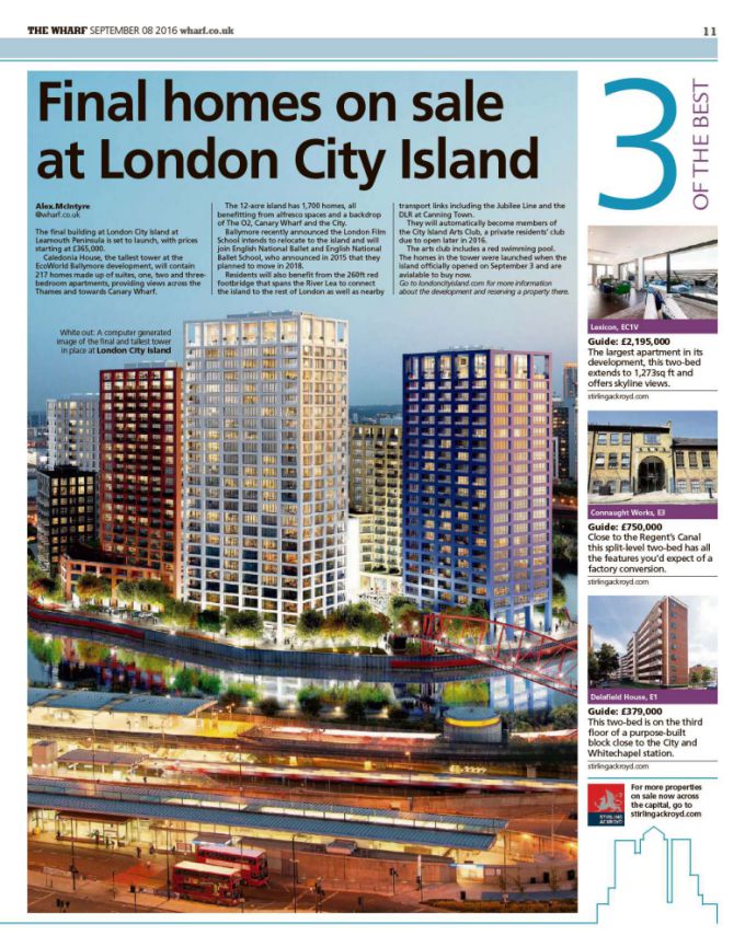 Final homes on sale at London City Island Ballymore