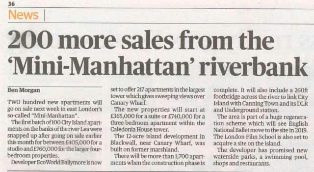 200 more sales from the ‘Mini-Manhattan’ riverbank 