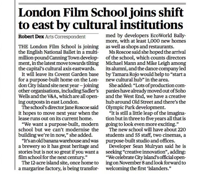 London Film School joins shift to east by cultural institutions